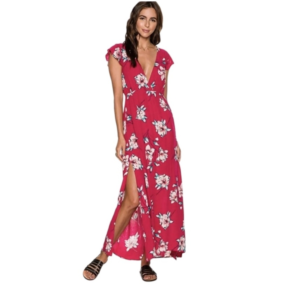 Billabong Small Flutter in the Rain Floral V-Neck Maxi Dress